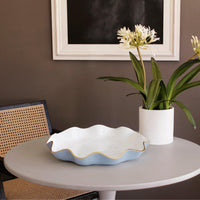 Periwinkle, White & Gold Large Round Serving Platter - Platter Side View | Bone & Brass