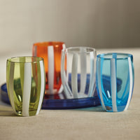 Pesaro Aqua w/ White Stripes Stemless Glasses, Set 4 - Glass Detail | Bone & Brass