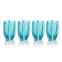 Pesaro Aqua w/ White Stripes Stemless Glasses, Set 4 - Glass Close Up | Bone & Brass