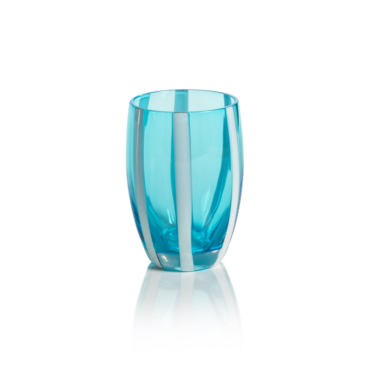 Pesaro Aqua w/ White Stripes Stemless Glasses, Set 4 | Bone & Brass