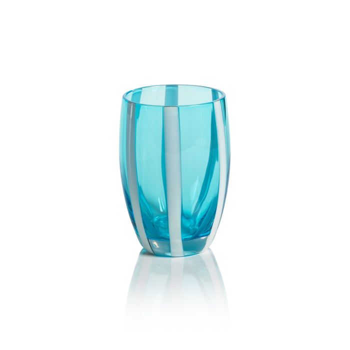 Pesaro Aqua w/ White Stripes Stemless Glasses, Set 4 | Bone & Brass