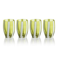 Pesaro Green w/ White Stripes Stemless Glasses, Set 4 - Glass Side View | Bone & Brass