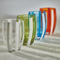 Pesaro Green w/ White Stripes Stemless Glasses, Set 4 - Glass Close Up | Bone & Brass