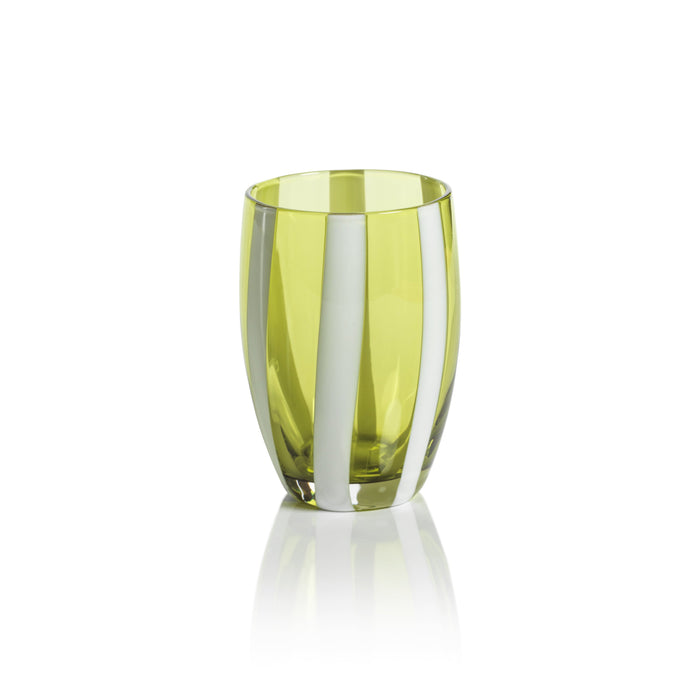 Pesaro Green w/ White Stripes Stemless Glasses, Set 4 | Bone & Brass