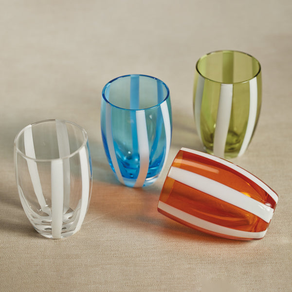 Pesaro Orange w/ White Stripes Stemless Glasses, Set 4 - Glass Detail | Bone & Brass
