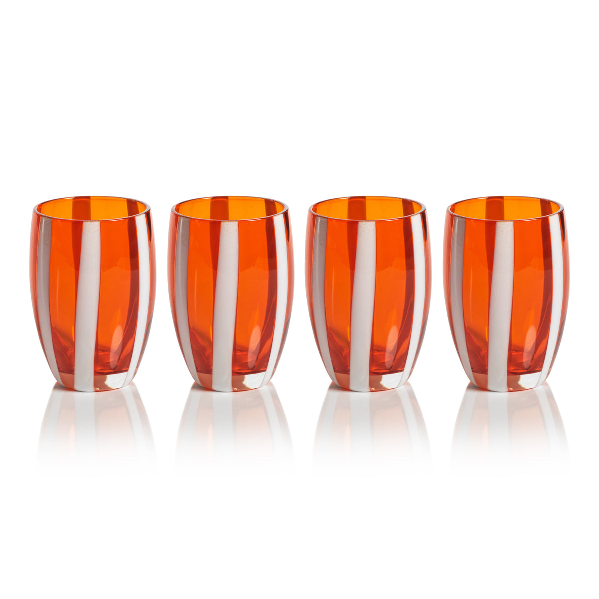 Pesaro Orange w/ White Stripes Stemless Glasses, Set 4 - Glass Side View | Bone & Brass