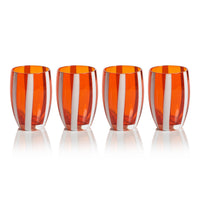 Pesaro Orange w/ White Stripes Stemless Glasses, Set 4 - Glass Side View | Bone & Brass