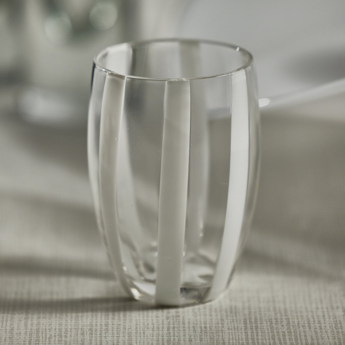 Pesaro White Stipe Stemless Glasses, Set 4 - Glass Detail | Bone & Brass