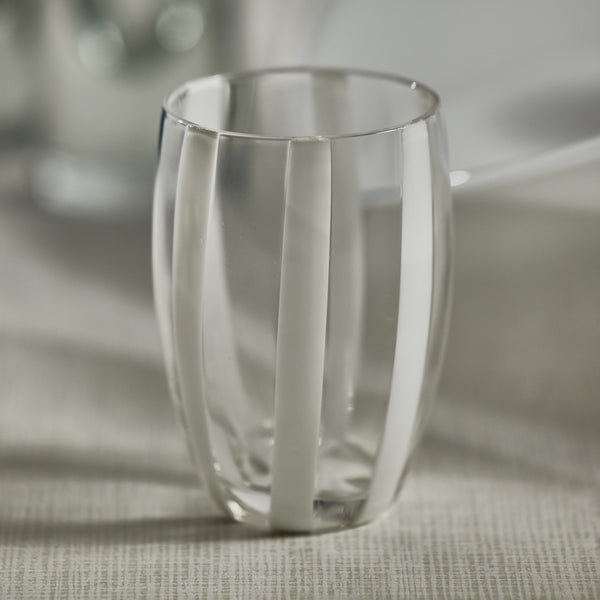 Pesaro White Stipe Stemless Glasses, Set 4 - Glass Detail | Bone & Brass