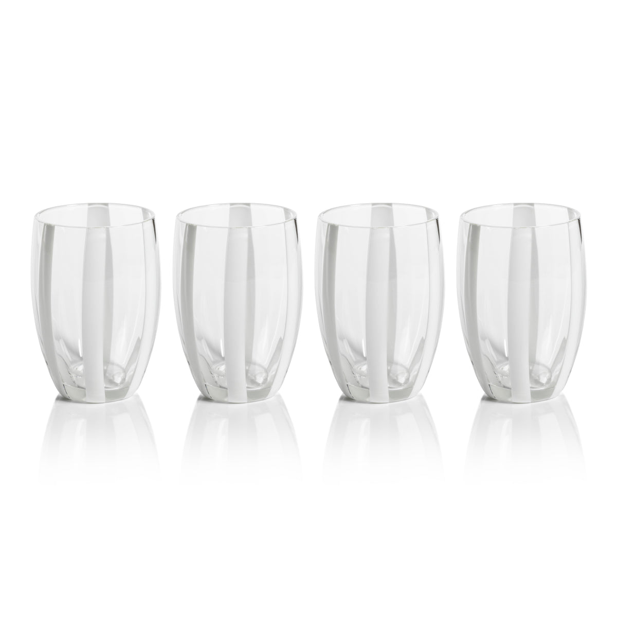 Pesaro White Stipe Stemless Glasses, Set 4 - Glass Side View | Bone & Brass