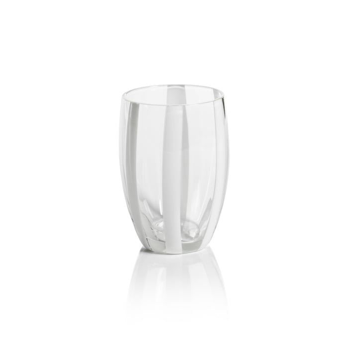 Pesaro White Stipe Stemless Glasses, Set 4 | Bone & Brass