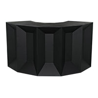Petra matte black industrial bar with faceted steel framing and curved top.