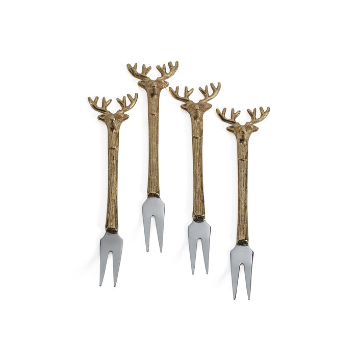 Peura Stag's Head Cocktail / Cheese Forks, Set 4 | Bone & Brass