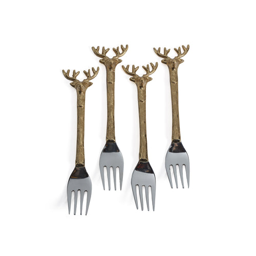 Peura Stag's Head Hors d 'Oeuvre Forks, Set 4 | Bone & Brass