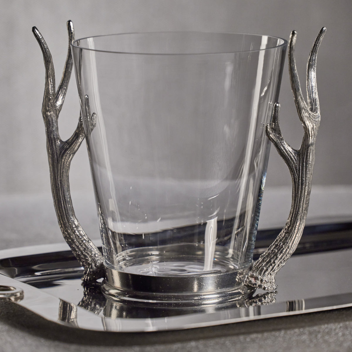 Pewter Antler Handle Ice Bucket - Ice Bucket Handle Detail | Bone & Brass