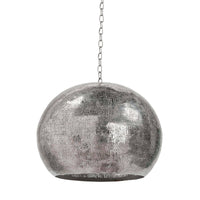 Polished nickel pierced metal sphere pendant light with an organic perforated design.