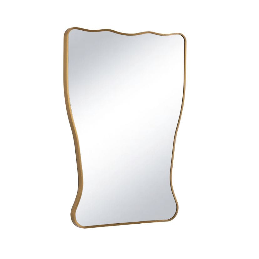Piero Metal Mirror with a natural brass, ribbon-shaped frame and wavy edges, 39.5" tall.