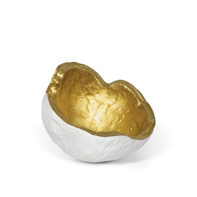 White and gold textured metal bowl with a lustrous gold interior and rough white exterior.