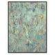 Abstract giclee painting with brush strokes in warm blush, green, and blue tones, framed in black.