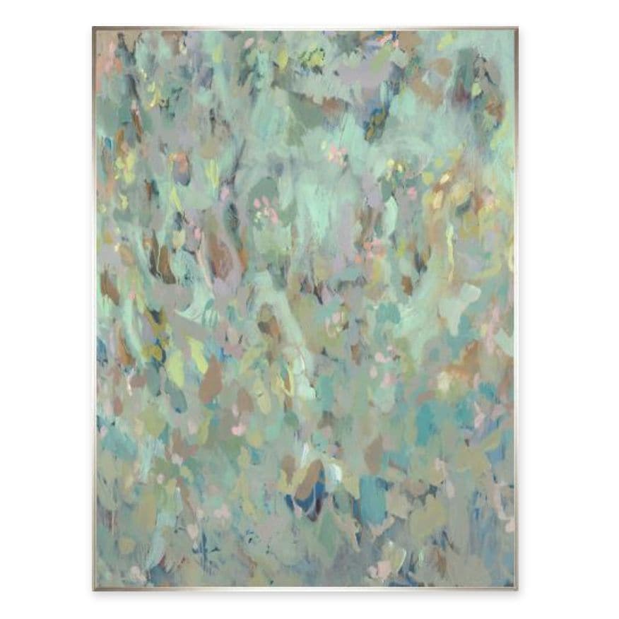 Abstract Pink Berry Giclee Painting by Victor Ryan, featuring warm blush, green, and blue tones.
