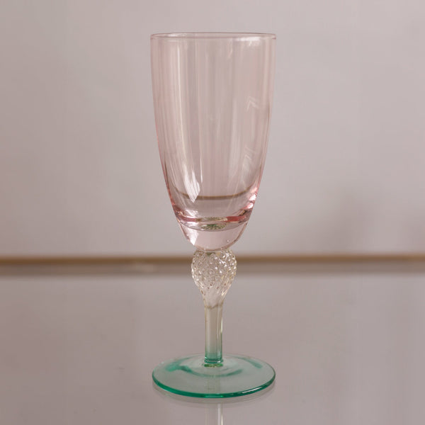 Pink & Green Aquarelle Champagne Flute Set of 4 - Glass Detail | Bone & Brass