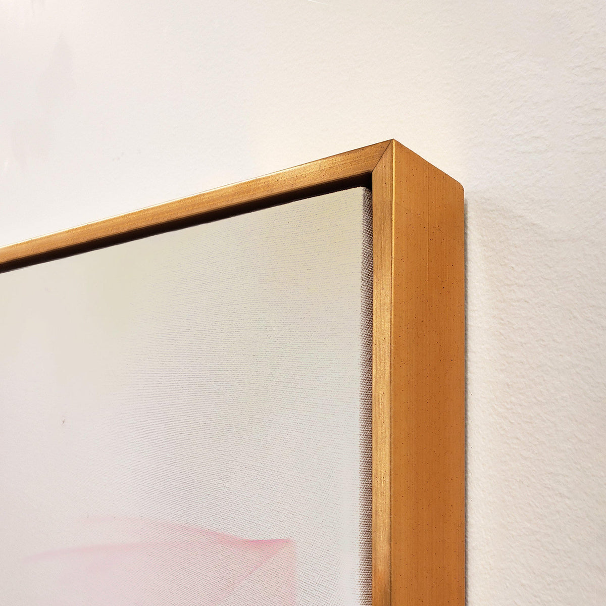 Pink Tulle Giclee Canvas Painting with a gold floating frame, showcasing brush gel finish strokes.