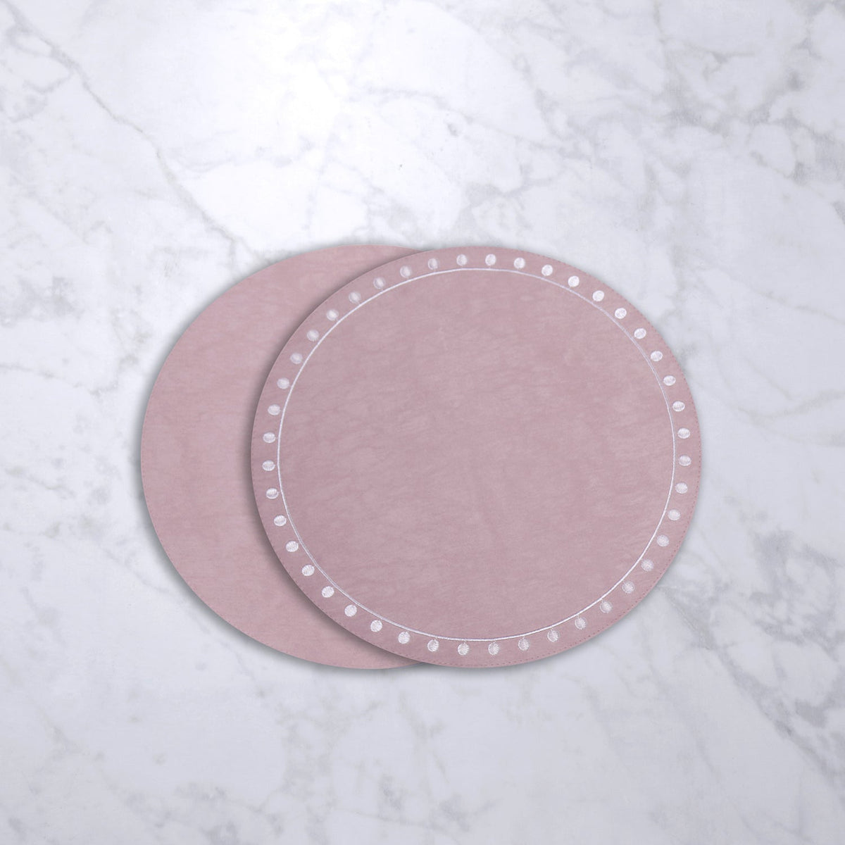 Pink & White Round Embroidered Dots Placemats Set of 4 - Placemat Texture Detail | Bone & Brass