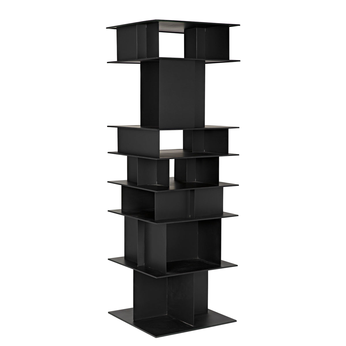 Tall Pisa Shelf in matte black steel with industrial strength framing and modern, geometric design.