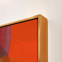 Close-up of "Play It Right" giclee canvas painting with brush gel finish, framed in a gold floating frame.