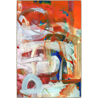 Abstract giclee canvas painting with bold orange, white, and blue brushstrokes, gallery-wrapped and unframed.