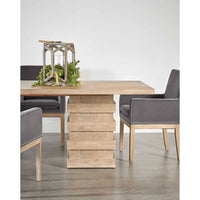 Plaza Natural Gray Extension Dining Table with double pedestal base, acacia wood, and gray undertones.