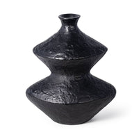 Poe Black Aluminum Vase with a textured, artisan blackened plaster finish and sculptural, contemporary design.