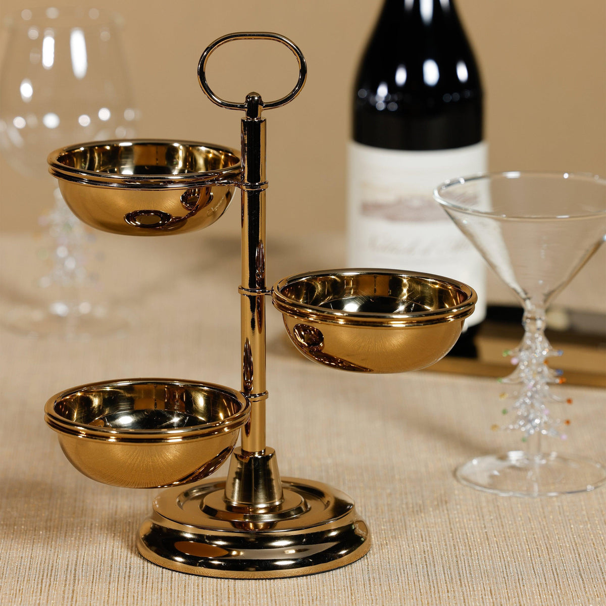 Polished Gold 3-Tier Appetizer Condiment Server - Dish Detail | Bone & Brass