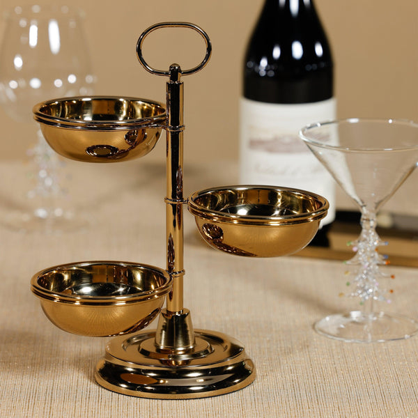 Polished Gold 3-Tier Appetizer Condiment Server - Dish Detail | Bone & Brass