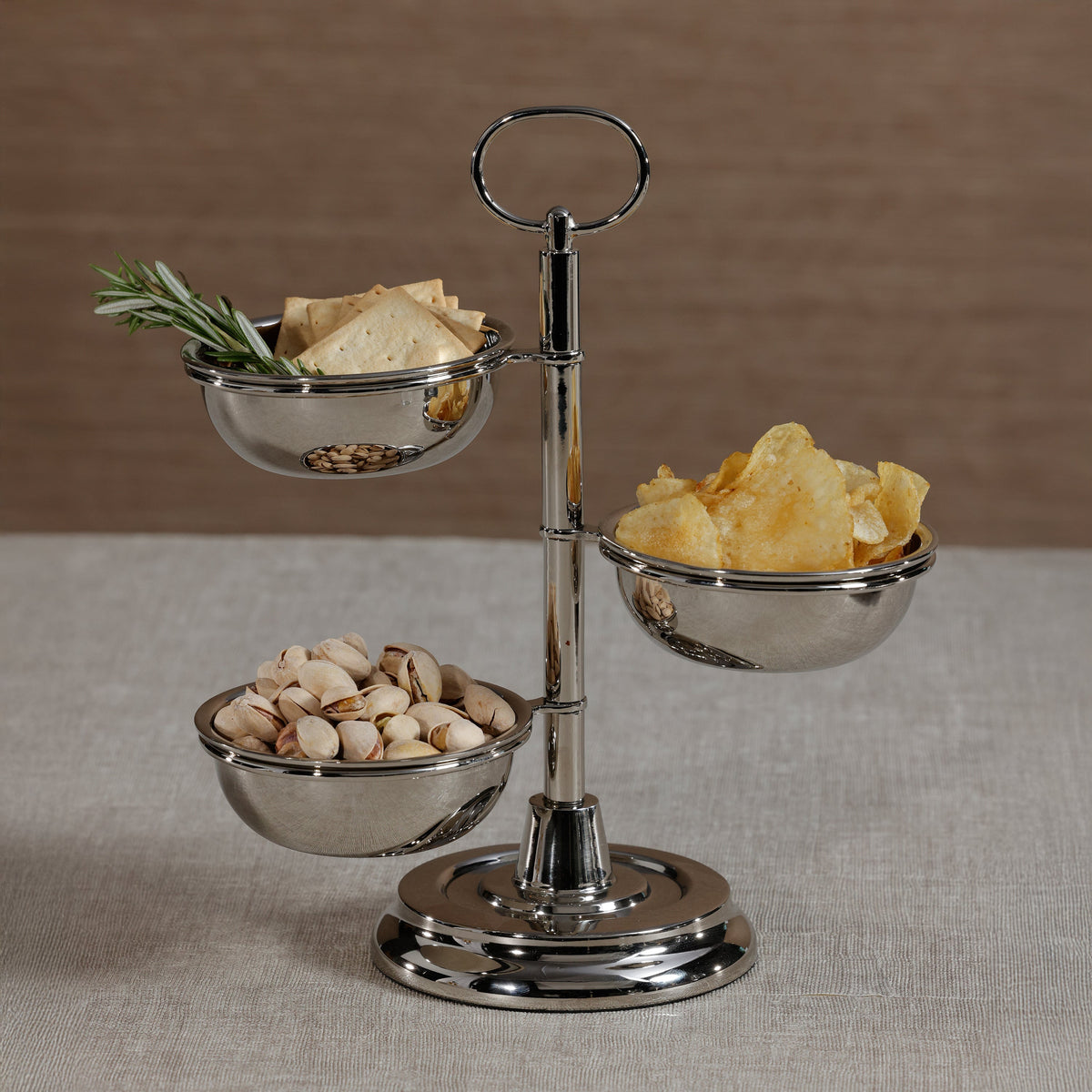 Polished Nickel 3-Tier Appetizer Condiment Server - Bowl Detail | Bone & Brass