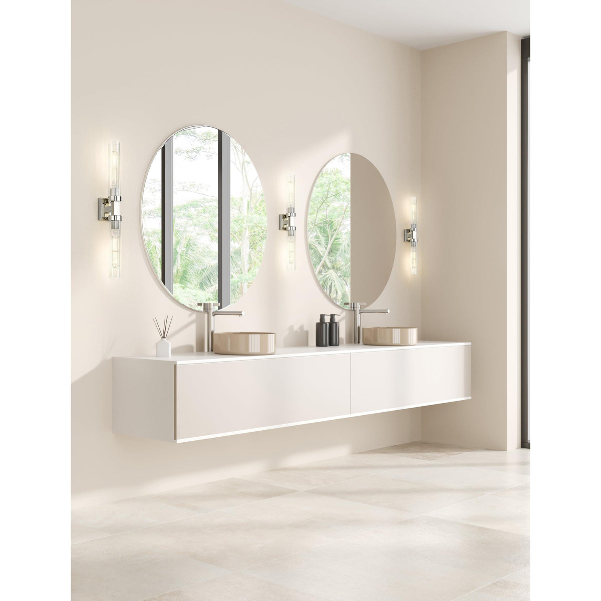 Polished Nickel Fluted Glass Wall Sconce