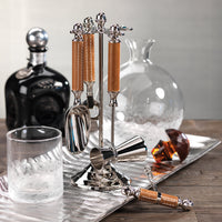 Polished Nickel Leather Bar Tool Set - Shaker Detail | Bone & Brass