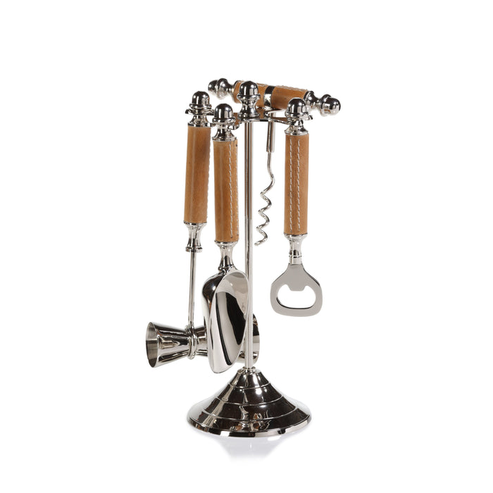 Polished Nickel Leather Bar Tool Set | Bone & Brass
