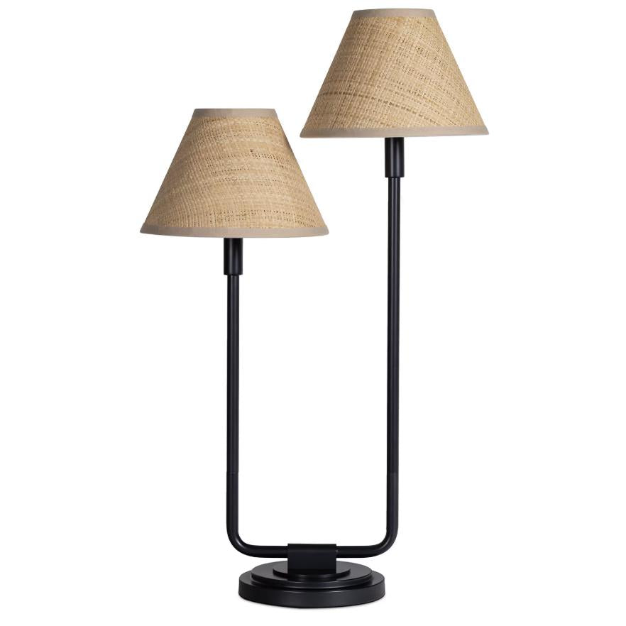Polly Double Arm Table Lamp - Blackened Brass Rattan Shade | Bone & Brass