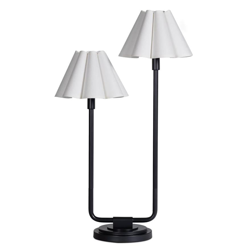 Polly Double Arm Table Lamp - Blackened Brass White Shade | Bone & Brass