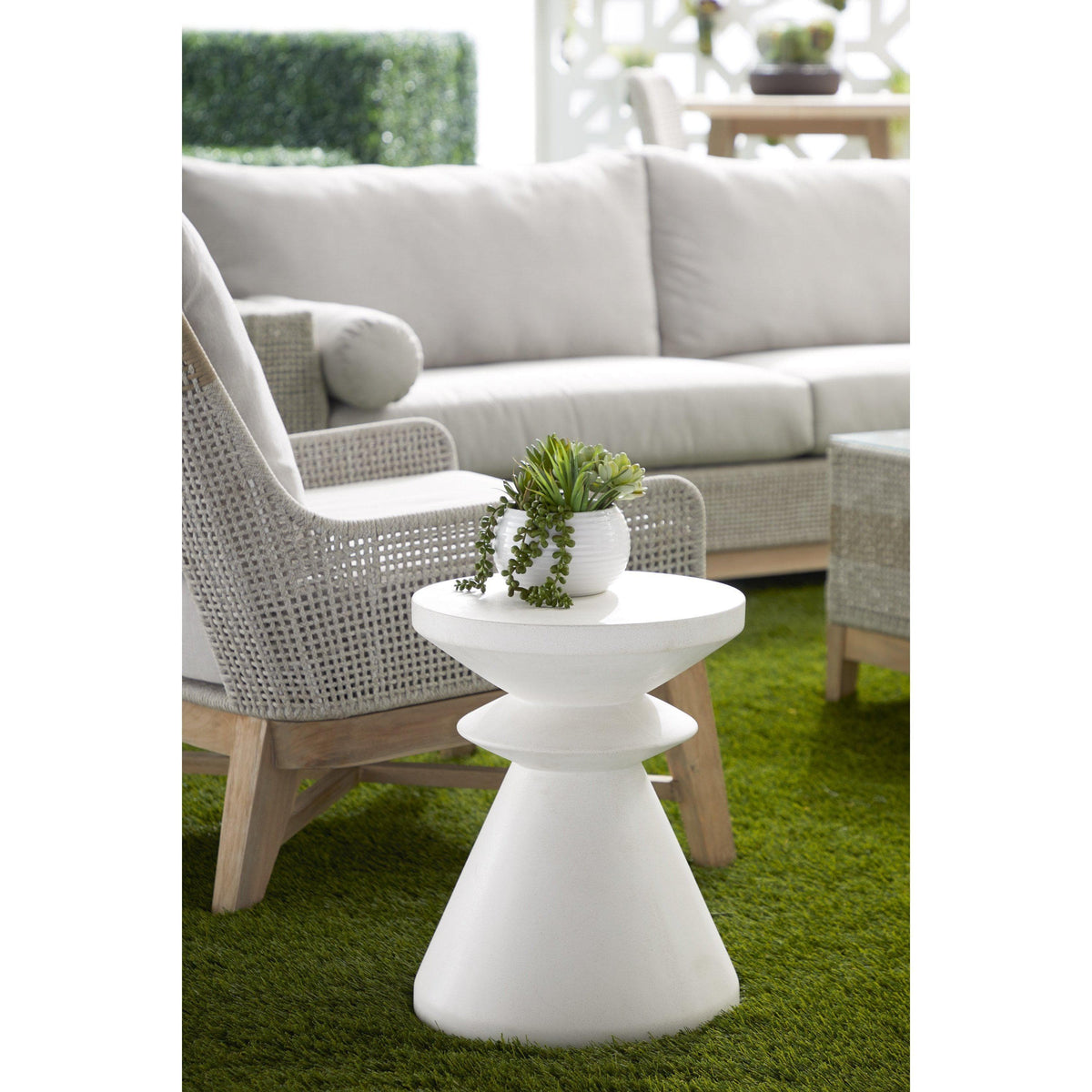 Poppie Ivory Concrete Accent Table - Table Side View | Bone & Brass