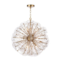 Poppy small glass and brass sputnik chandelier with undulating clear glass discs and candelabra bulbs.