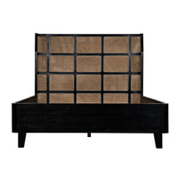 Porto Queen Bed with black mahogany frame and natural cane headboard.