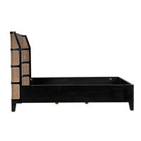 Porto Queen bed with black mahogany frame and natural cane headboard.