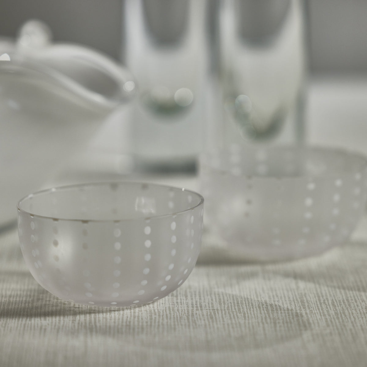 Porto White Dot Glass Bowls, Set of 4 - Bowl Detail | Bone & Brass