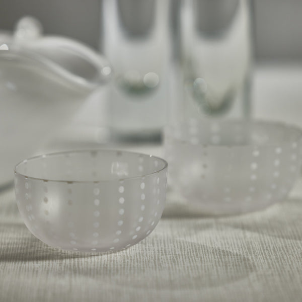 Porto White Dot Glass Bowls, Set of 4 - Bowl Detail | Bone & Brass
