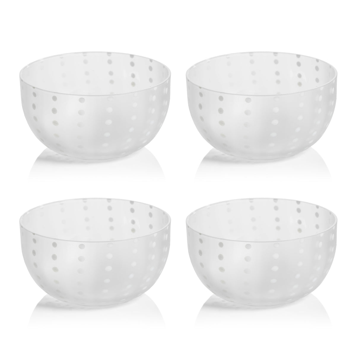 Porto White Dot Glass Bowls, Set of 4 - Bowl Top View | Bone & Brass