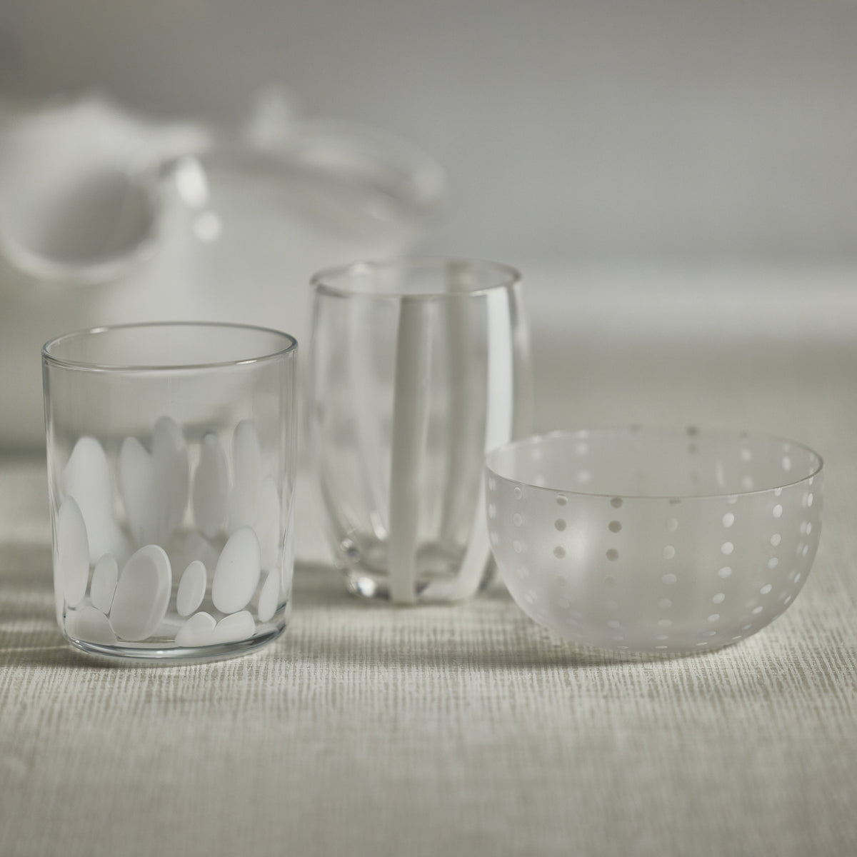 Porto White Dot Glass Bowls, Set of 4 - Bowl Side View | Bone & Brass