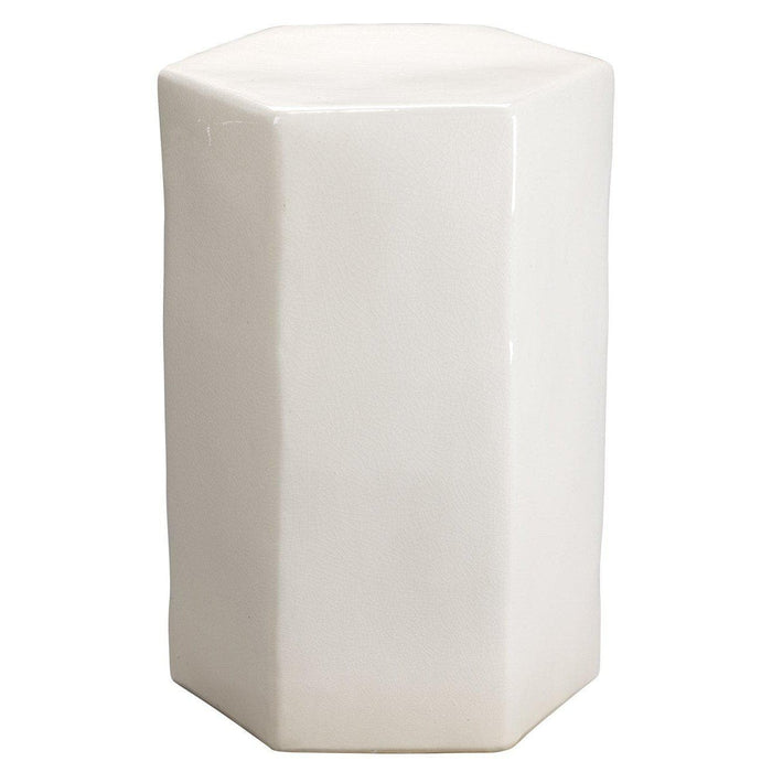 Porto White Hexagon Ceramic Side Table | Bone & Brass