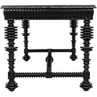 Portuguese solid mahogany desk, hand-rubbed black finish, with classic spool turning legs and base.